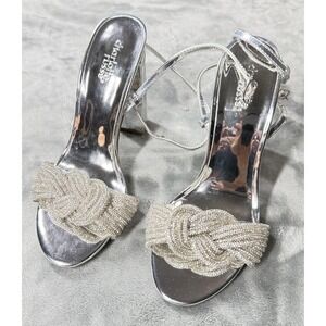Charlotte Russe Sandals Womens Size 7 Silver Strappy Rhinestone Block Heel‎
